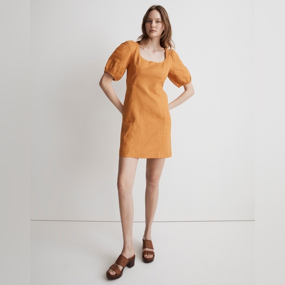 Madewell Maisie‎ Mini Dress in Ochre Fresco Tan Orange Size 2 Linen Pockets